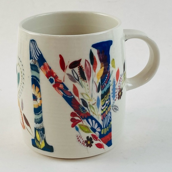 Anthropologie Petal Palette Monogram Letter N Initial Mug Starla Halfmann Floral